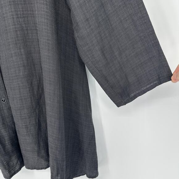 Eileen Fisher Shirt Womens Large Gray Button Front Tunic 3/4 Sleeve Linen - Picture 4 of 12